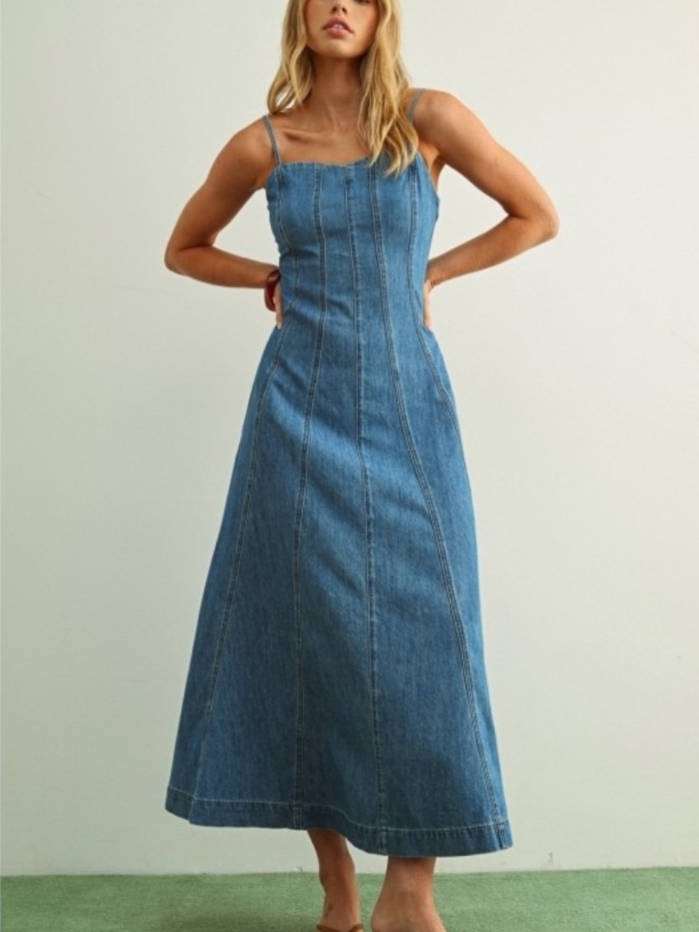 MIOU MUSE PANELED MAXI MIDI Stretch Jean WASHED DENIM DRESS Medium